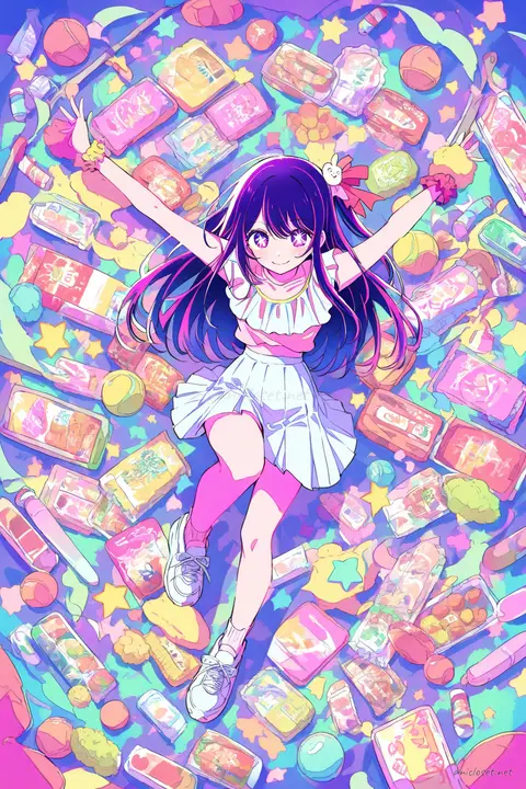 Ai Hoshino in a pleated tennis skirt and white cropped tee, posing with a twirl-step in an open plaza with pigeons under a bright sky