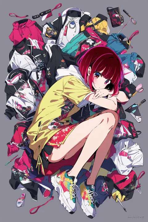 Full-body three-quarter view of Kana Arima wearing a fitted qipao dress with side slit, layered with a short-sleeve street hoodie and sneakers on a clean background